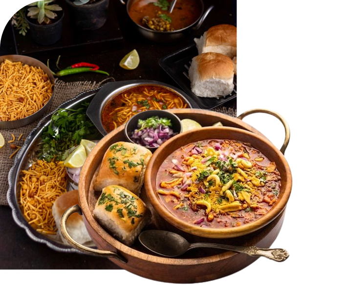 Misal Pav and Indian street food spread